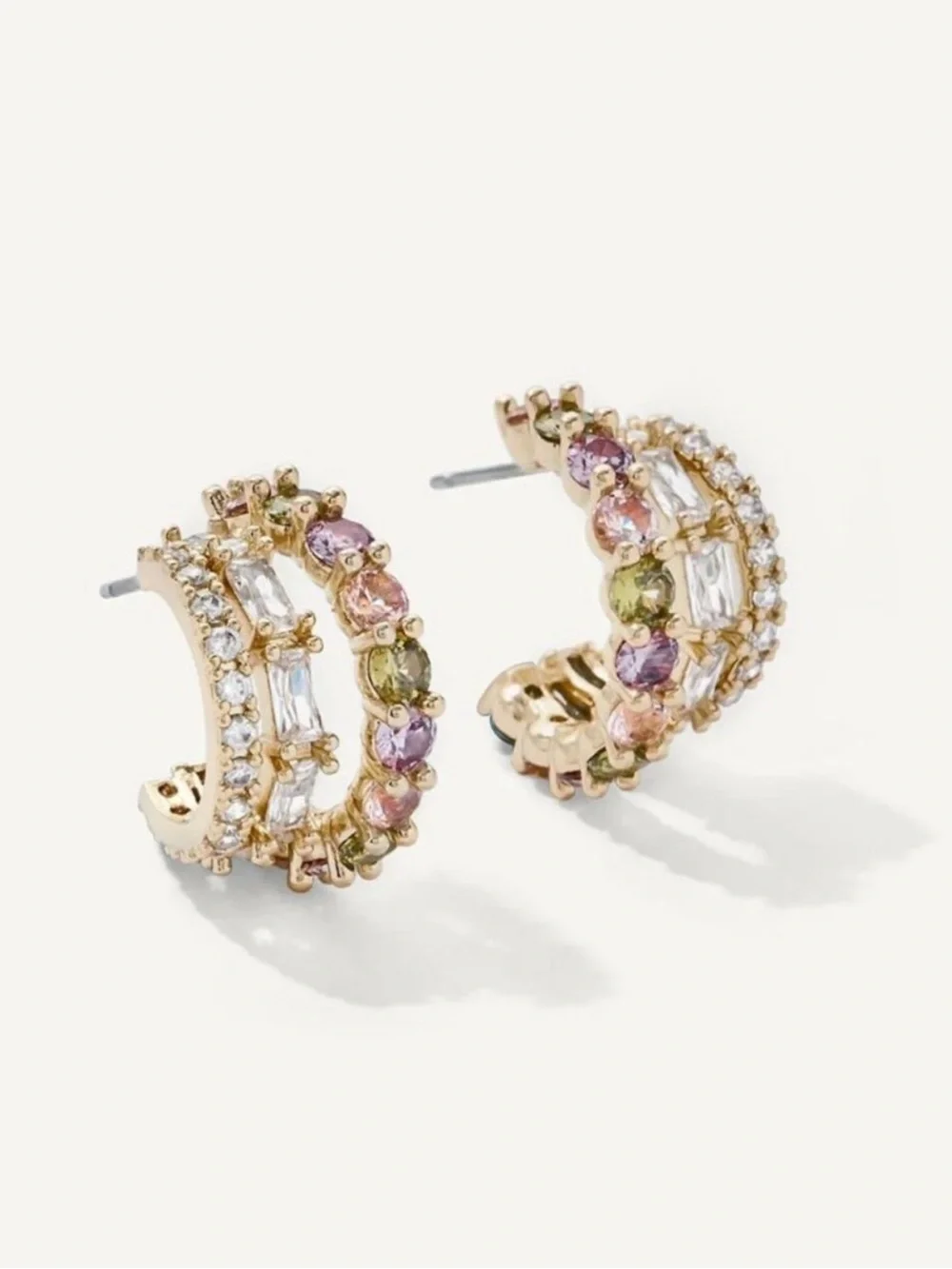 Olive & Piper Gold Multicolor Crystal Huggie Earrings